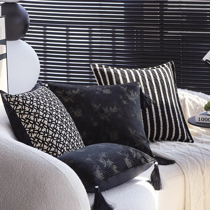Square velvet pillowcase with embossed metallic stripe and fine piping Stornfield