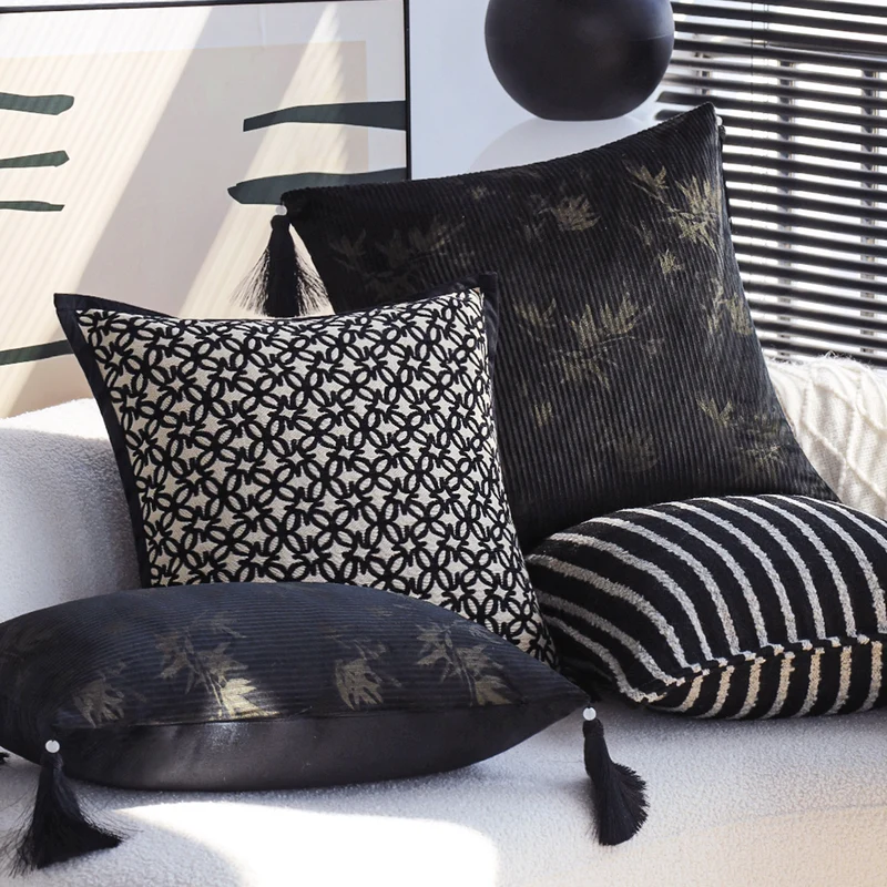 Square velvet pillowcase with embossed metallic stripe and fine piping Stornfield