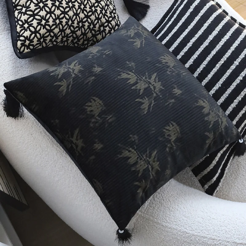 Square velvet pillowcase with embossed metallic stripe and fine piping Stornfield