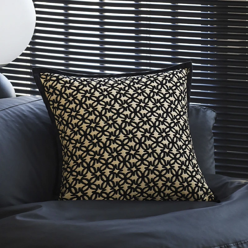Square velvet pillowcase with embossed metallic stripe and fine piping Stornfield