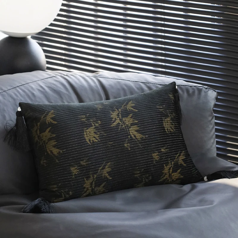 Square velvet pillowcase with embossed metallic stripe and fine piping Stornfield