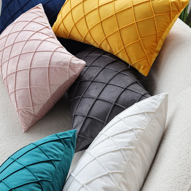Square velvet cushion cover with quilted diamond texture Stornfield
