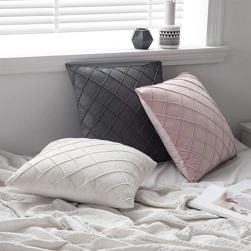 Square velvet cushion cover with quilted diamond texture Stornfield