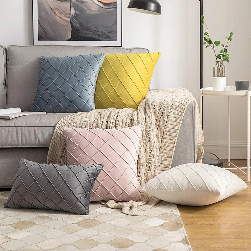 Square velvet cushion cover with quilted diamond texture Stornfield