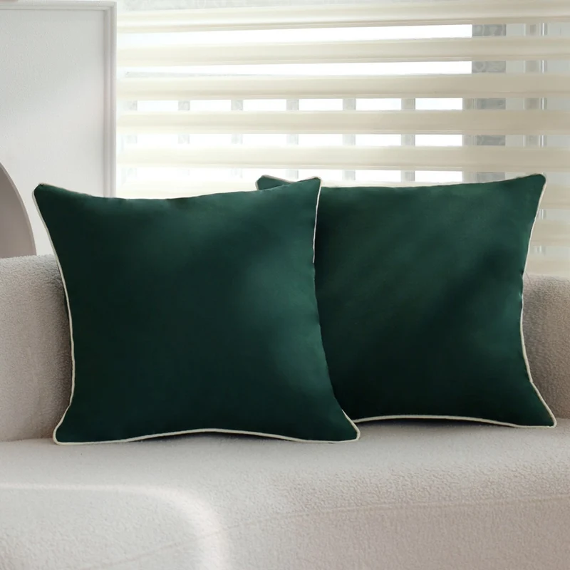 Square velvet cushion cover with fine piping and soft microvelours finish Stornfield