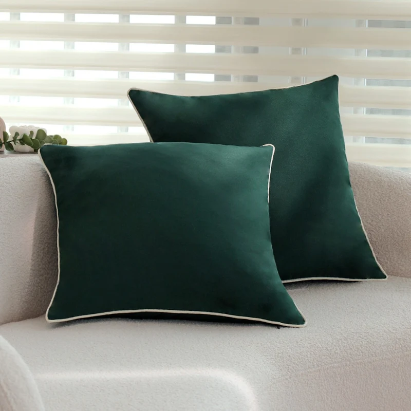 Square velvet cushion cover with fine piping and soft microvelours finish Stornfield