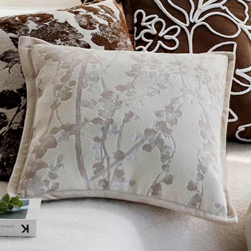Square velvet cushion cover with raised chenille flower application and concealed zipper Stornfield