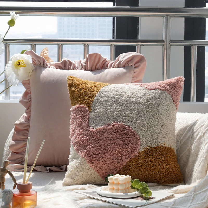 Square velvet cushion cover with decorative ruffle edge and soft-touch surface Stornfield