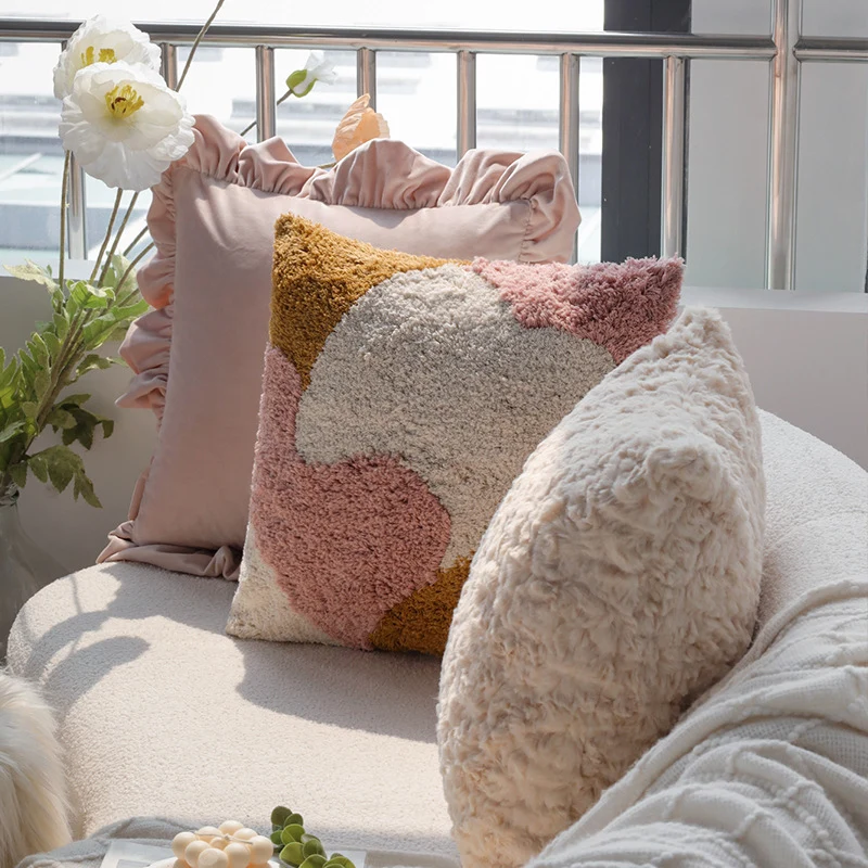 Square velvet cushion cover with decorative ruffle edge and soft-touch surface Stornfield