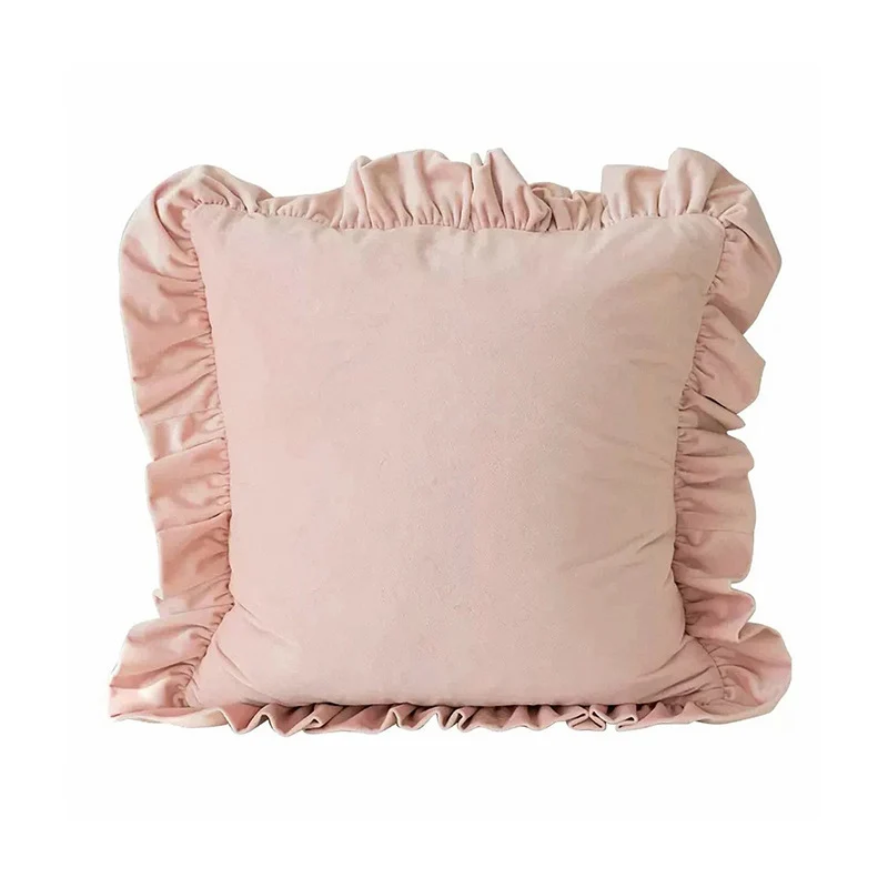 Square velvet cushion cover with decorative ruffle edge and soft-touch surface Stornfield
