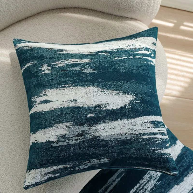 Square velvet cushion cover with abstract brush texture and concealed zipper Stornfield