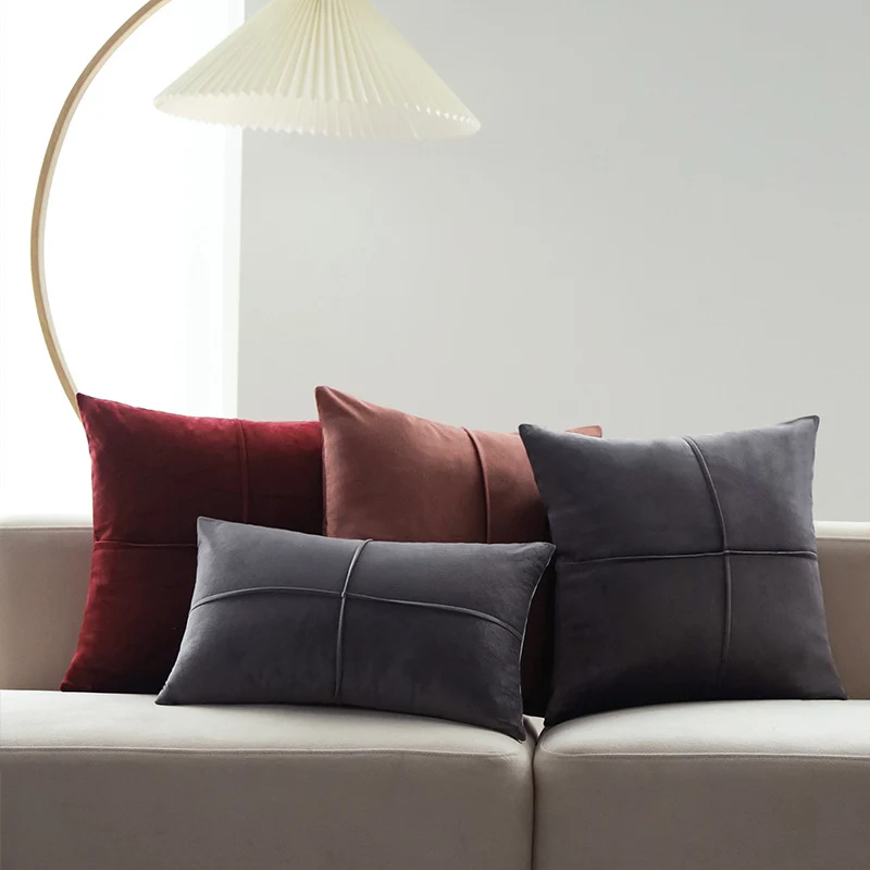 Square velvet decorative cushion cover with elegant cross stitching Stornfield