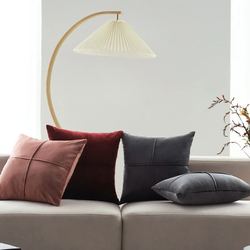 Square velvet decorative cushion cover with elegant cross stitching Stornfield
