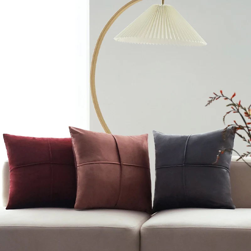 Square velvet decorative cushion cover with elegant cross stitching Stornfield
