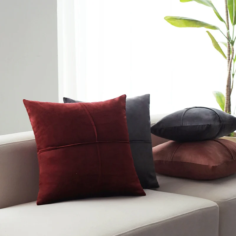Square velvet decorative cushion cover with elegant cross stitching Stornfield
