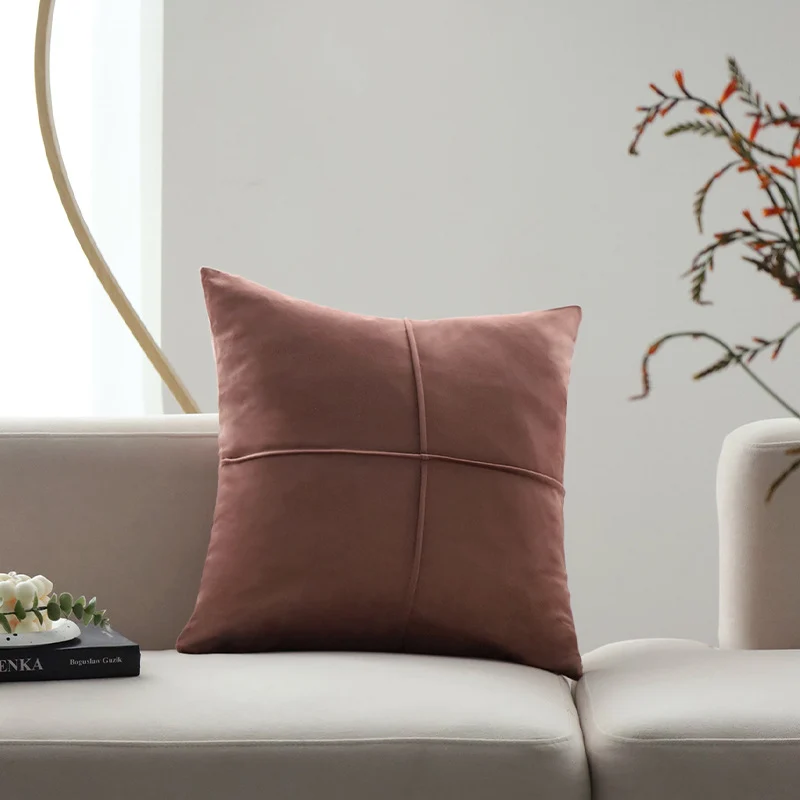 Square velvet decorative cushion cover with elegant cross stitching Stornfield