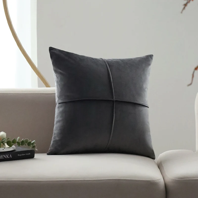 Square velvet decorative cushion cover with elegant cross stitching Stornfield