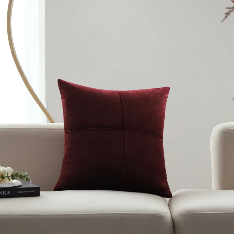 Square velvet decorative cushion cover with elegant cross stitching Stornfield
