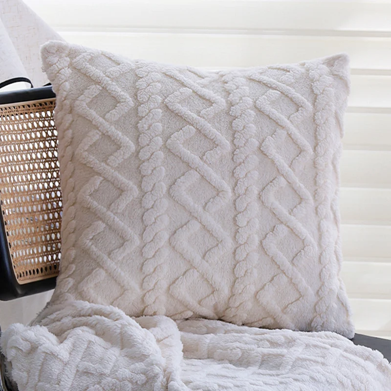 Square plush cushion cover with Scandi braid pattern and extra soft Sherpa quality Stornfield