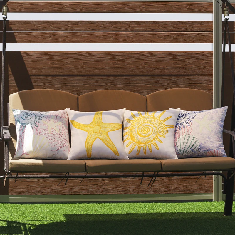 Square outdoor cushion cover with large starfish design made of water-repellent polyester Stornfield