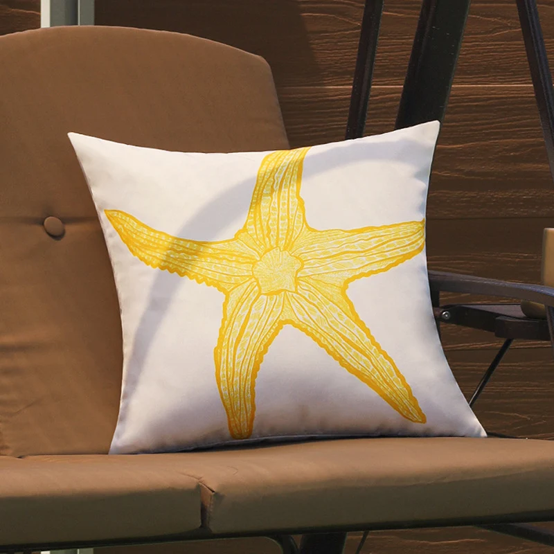 Square outdoor cushion cover with large starfish design made of water-repellent polyester Stornfield