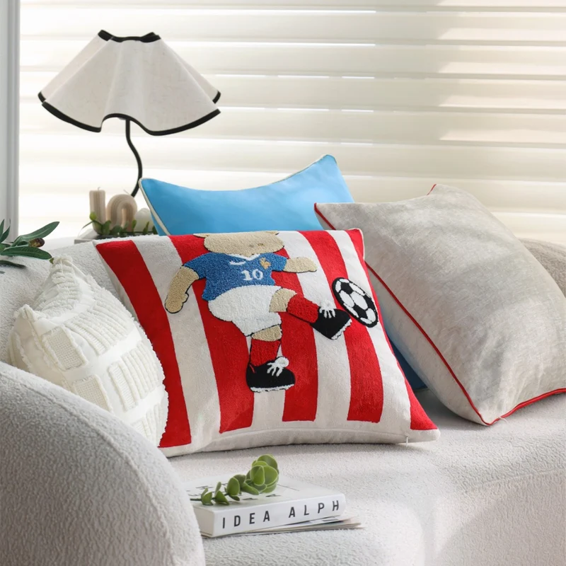 Square micro velvet cushion cover with fine linen look, contrasting piping, and concealed zipper Stornfield