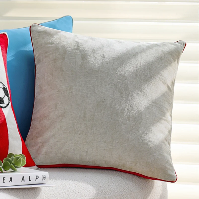 Square micro velvet cushion cover with fine linen look, contrasting piping, and concealed zipper Stornfield