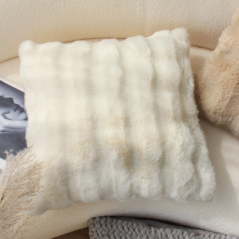 Square luxury faux fur pillow cover with ribbed wave fleece and velvety soft finish Stornfield