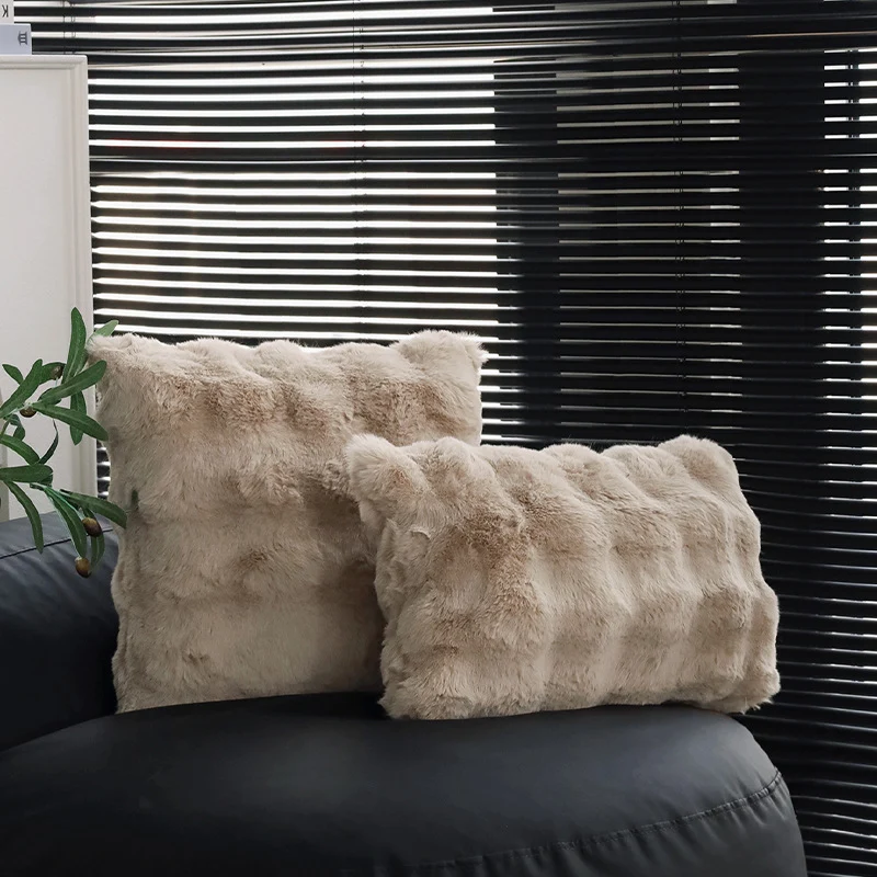 Square Luxurious Plush Pillowcase with Soft Faux Fur Wave Relief Stornfield