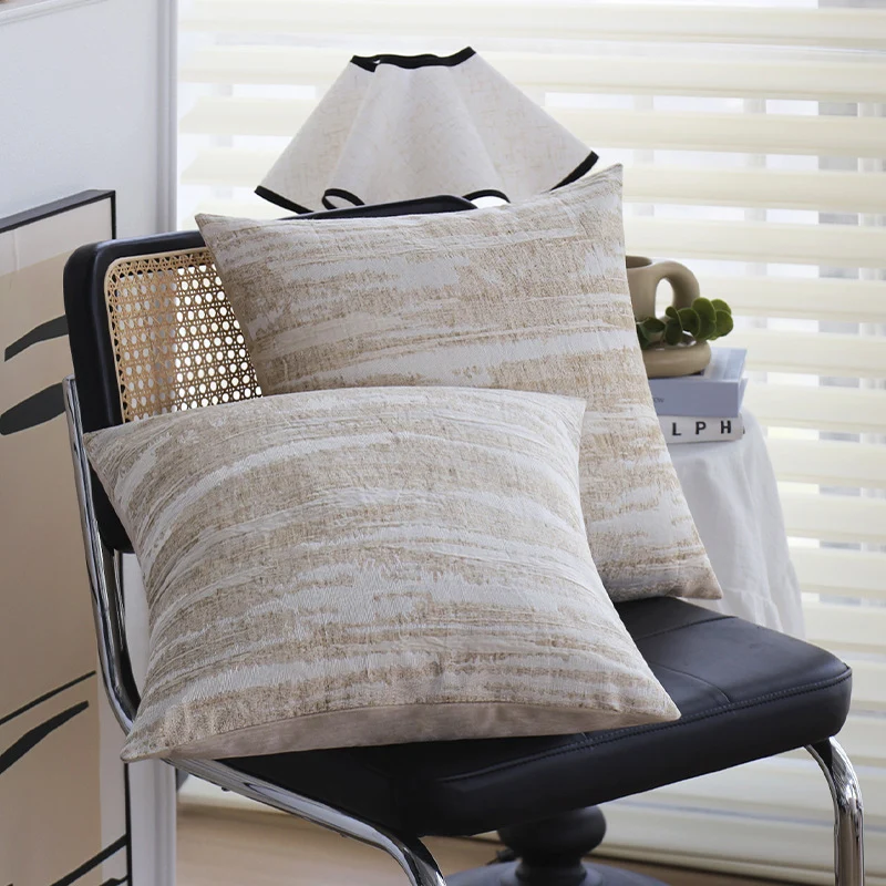 Square Linen Blend Cushion Cover with Abstract Brush Texture and Concealed Zipper Stornfield