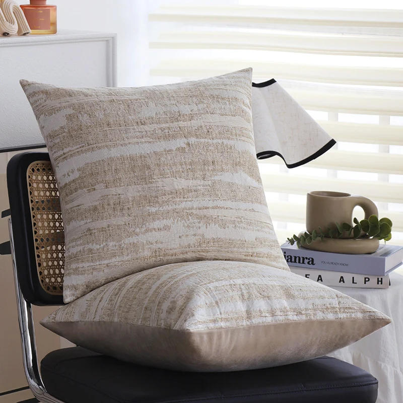 Square Linen Blend Cushion Cover with Abstract Brush Texture and Concealed Zipper Stornfield