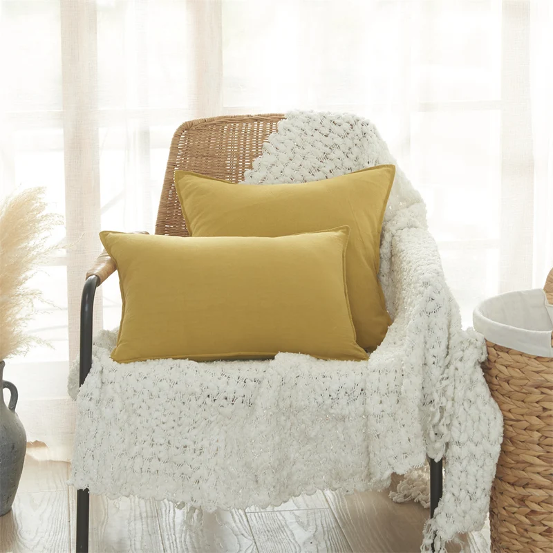 Square linen-cotton cushion cover with subtle piping and soft texture finish Stornfield