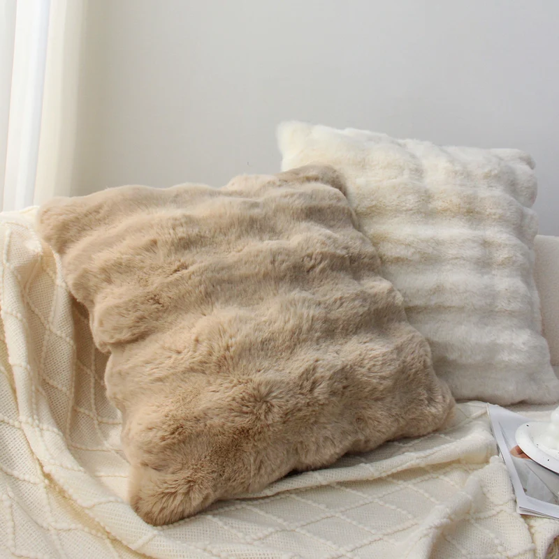 Square faux fur decorative pillow cover with soft plush relief and hidden zipper Stornfield