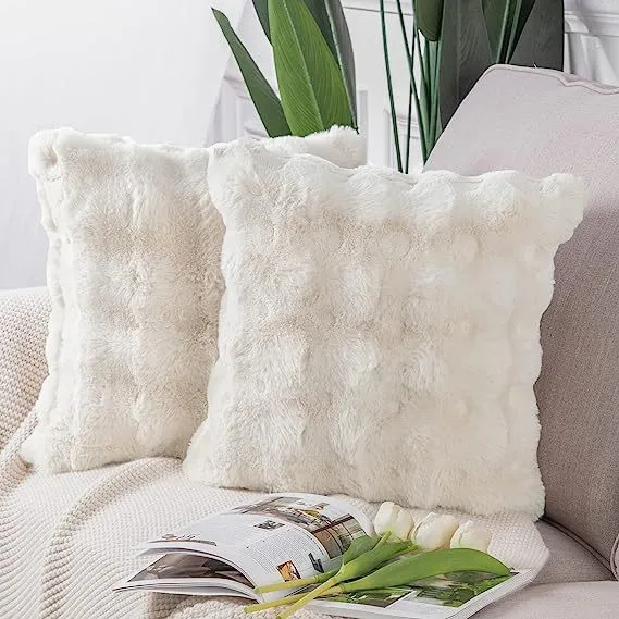 Square faux fur decorative pillow cover with soft plush relief and hidden zipper Stornfield