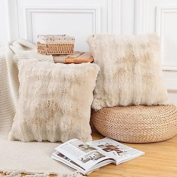 Square faux fur decorative pillow cover with soft plush relief and hidden zipper Stornfield