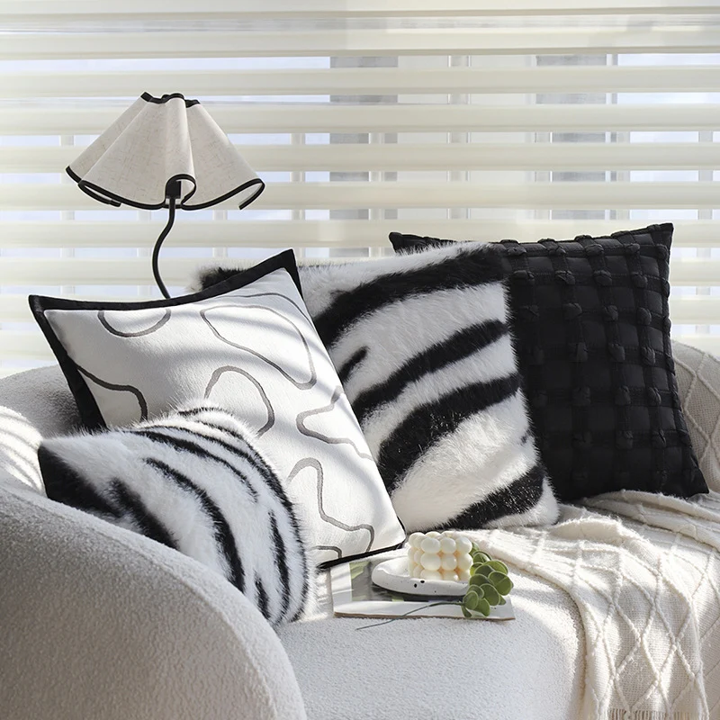 Square artificial fur cushion cover with zebra pattern, extra soft pile and concealed zipper Stornfield