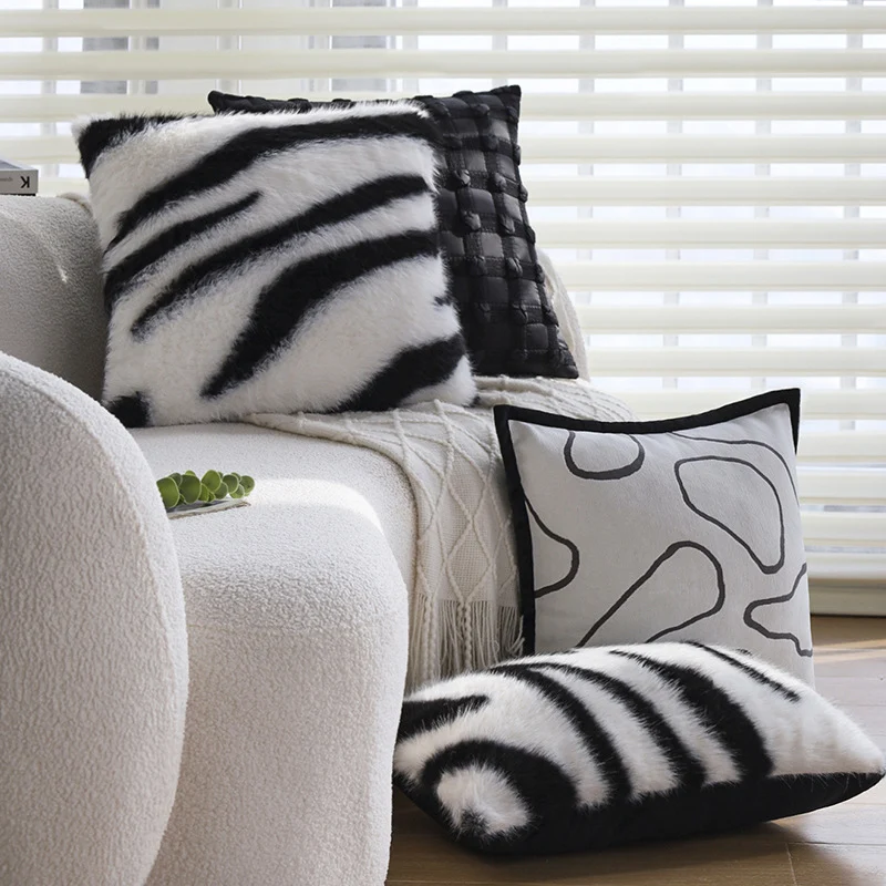 Square artificial fur cushion cover with zebra pattern, extra soft pile and concealed zipper Stornfield