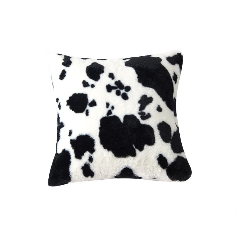 Square faux fur cushion cover with cow print pattern and extra soft plush surface Stornfield