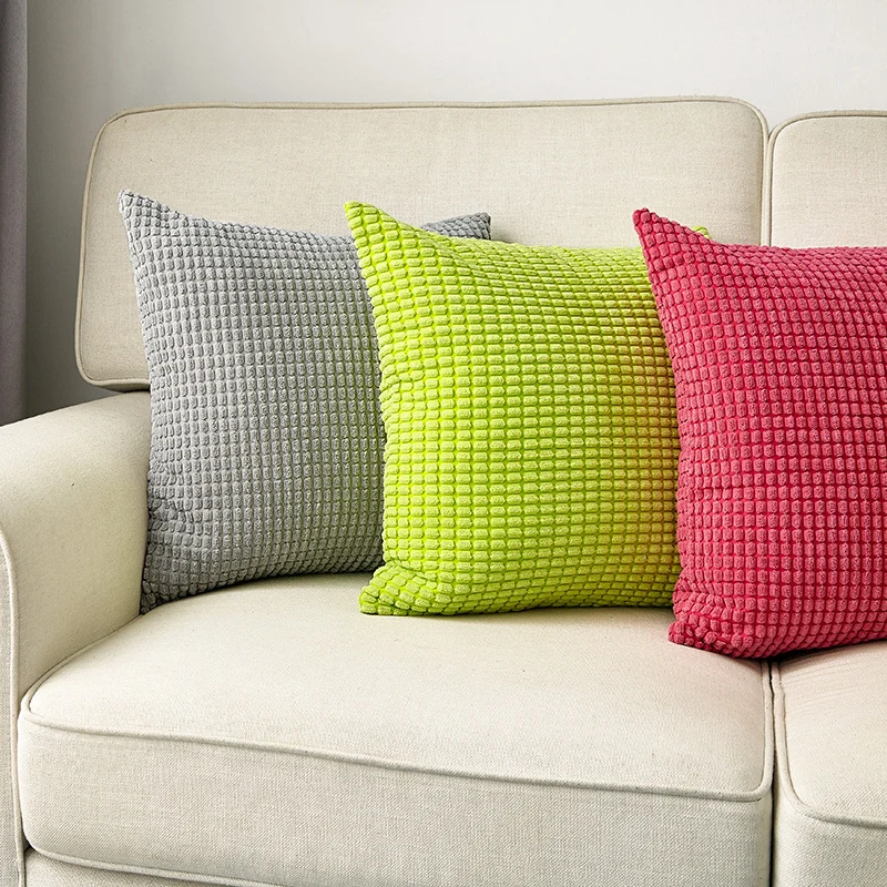 Square cushion cover with textured waffle chenille and concealed zipper Stornfield