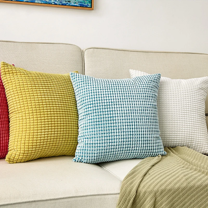 Square cushion cover with textured waffle chenille and concealed zipper Stornfield