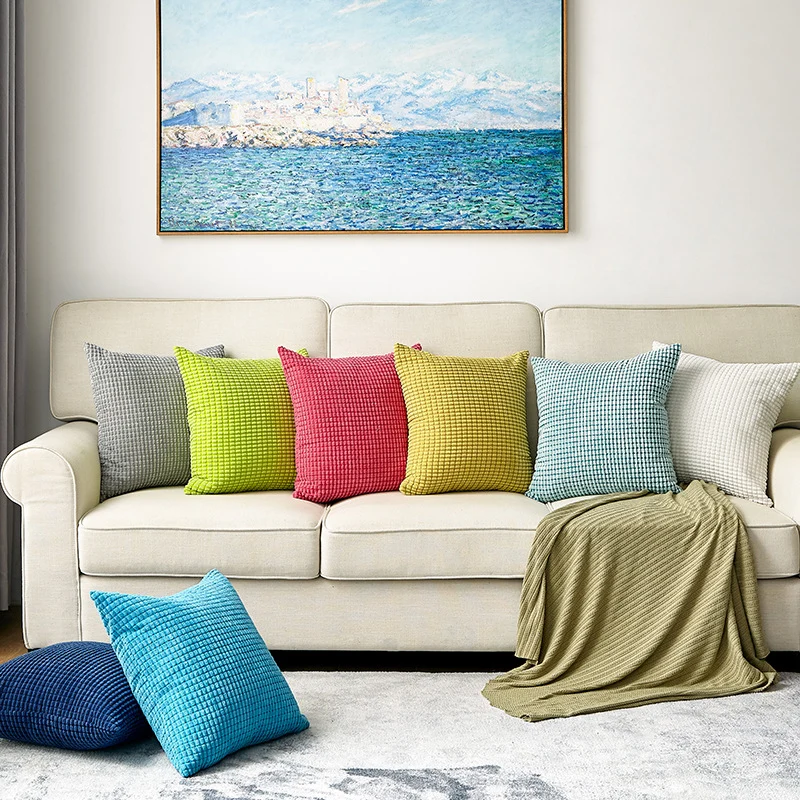 Square cushion cover with textured waffle chenille and concealed zipper Stornfield