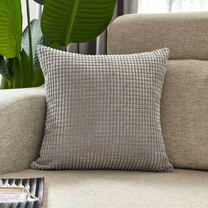 Square cushion cover with textured waffle chenille and concealed zipper Stornfield