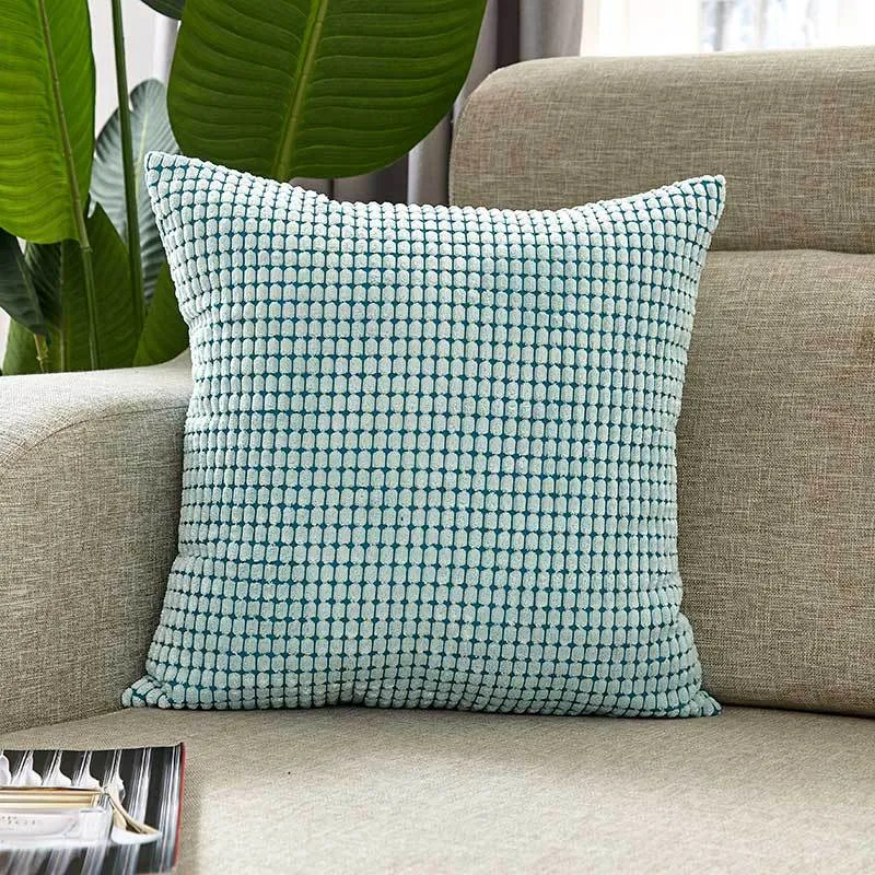 Square cushion cover with textured waffle chenille and concealed zipper Stornfield