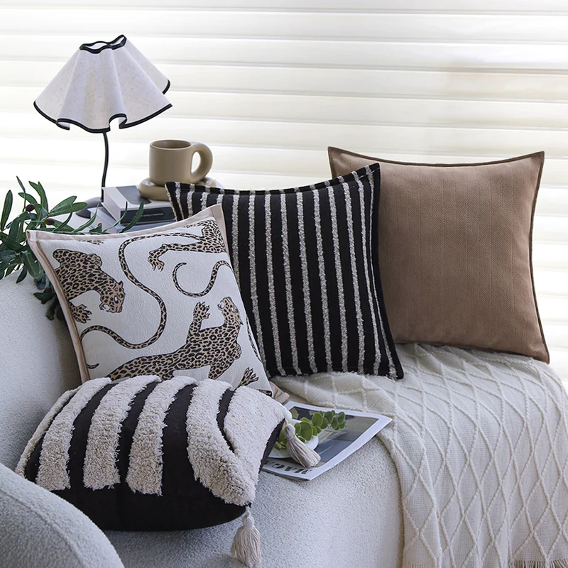Square cushion cover with rustic textured fabric and concealed zipper Stornfield