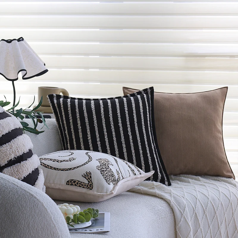 Square cushion cover with rustic textured fabric and concealed zipper Stornfield
