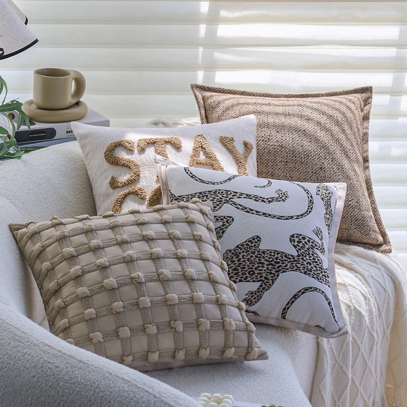 Square cushion cover with rustic textured fabric and concealed zipper Stornfield
