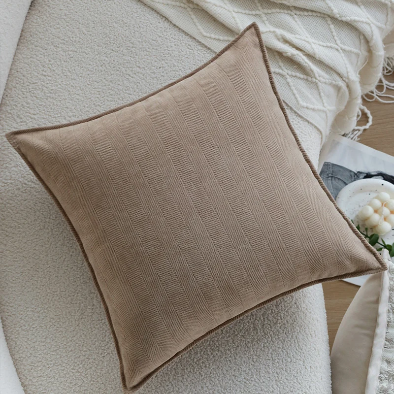 Square cushion cover with rustic textured fabric and concealed zipper Stornfield