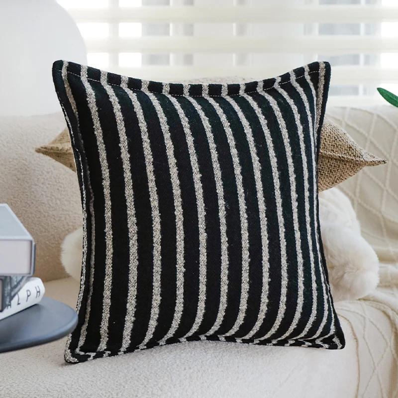 Square cushion cover with rustic textured fabric and concealed zipper Stornfield
