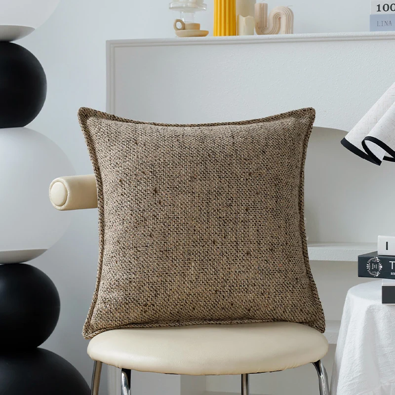 Square cushion cover with rustic textured fabric and concealed zipper Stornfield