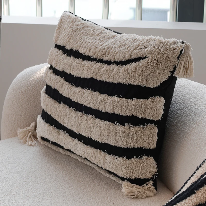 Square cushion cover with rustic textured fabric and concealed zipper Stornfield